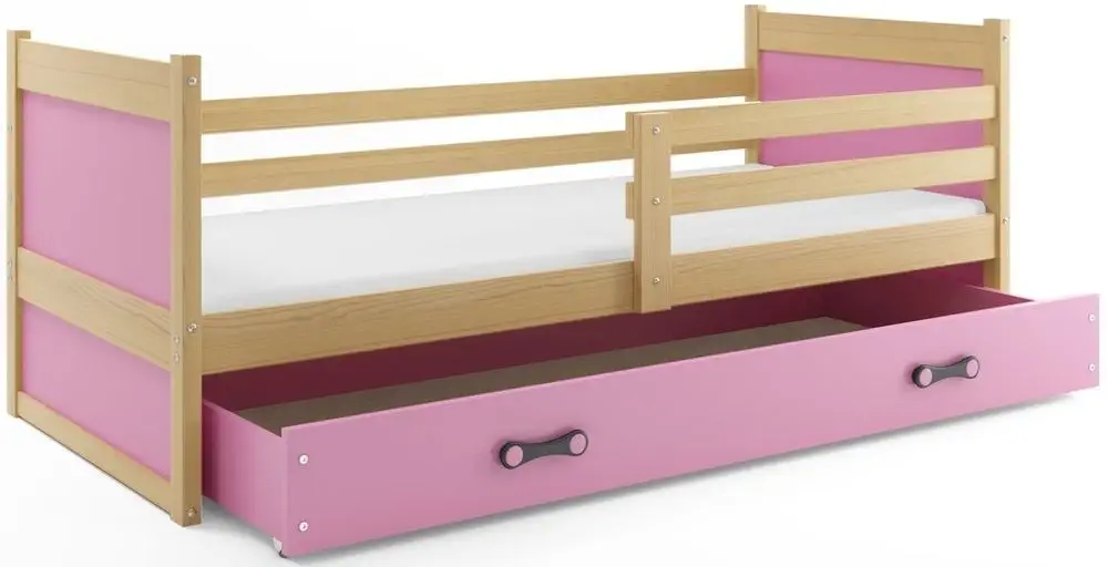 eoshop Detská posteľ RICO 1 90x200 cm, borovica/ružová (Voľba matraca: Penový matrac)